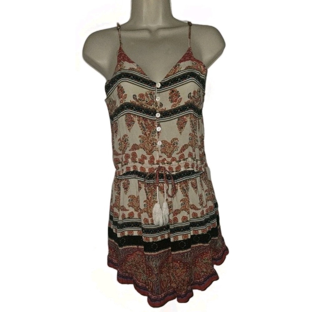 Cotton Candy Women's S Boho Sleeveless Mini Dress Tunic Button Front Tassel‎ Tie